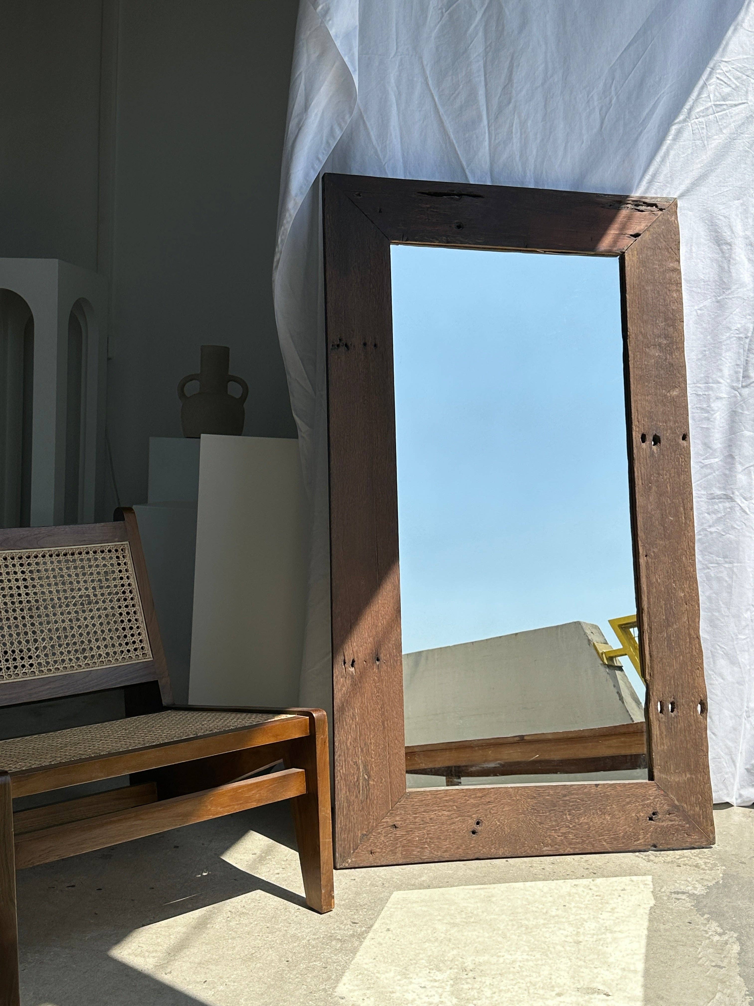 Office Objets - Wholesale Wall Mirror - Mirror with exotic brutalist old iron wood frame H:139cm47