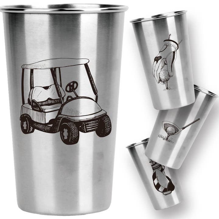 Stainless Steel Pint Cups - Golf Series (Set of 4) for wholesale by Magic Pine Outfitters