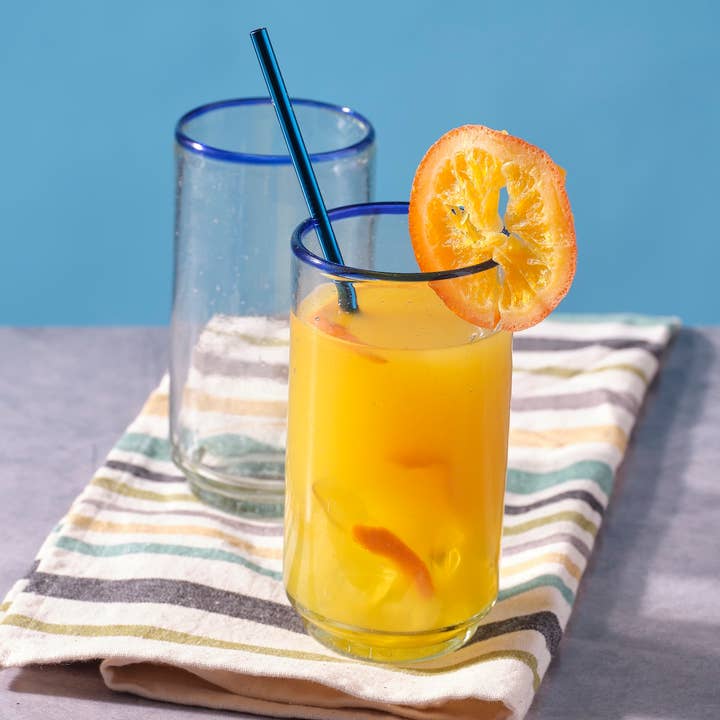 Blue Rim Large Stacking Drinking Glass | Handblown Glassware for wholesale by Sobremesa