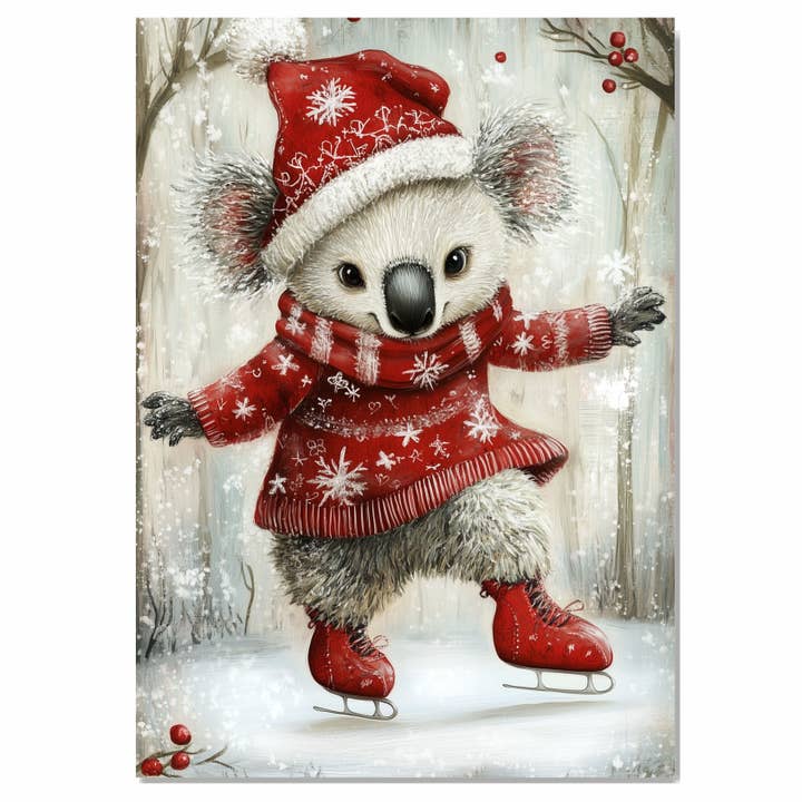 Koala di Natale in Maglione e Cappello di Babbo Natale Tela Arrotolata Piatta per la vendita all'ingrosso da parte di Art Paradise Studios