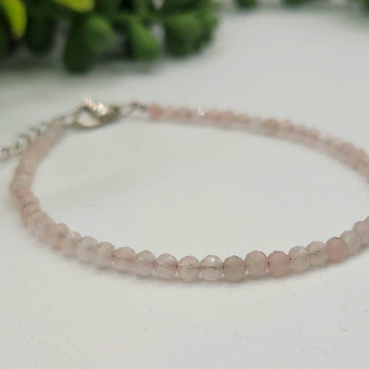 Meraki Gemstones - Wholesale Beaded bracelet - Rose Quartz Bracelet Faceted 3MM w/Silver Color Clasp2