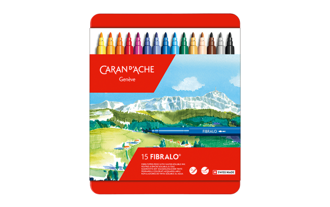 Caran d'Ache - Wholesale Markers - Kids & Baby - Set of 15 FIBRALO™ Fibre Pen Markers in Metal Box0