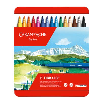 Caran d'Ache - Wholesale Markers - Kids & Baby - Set of 15 FIBRALO™ Fibre Pen Markers in Metal Box
