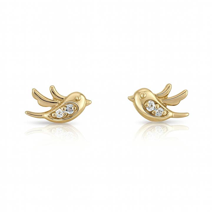 Sedy Jewelry - Wholesale Stud/Post Earrings - Bird Stud Earrings with Cubic Zirconia – Gold Plated Copper
