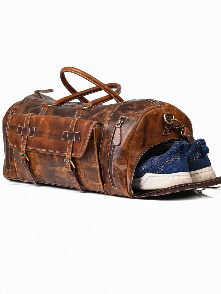 Leather Duffle Bag with Shoe Compartment for wholesale by Thevasa