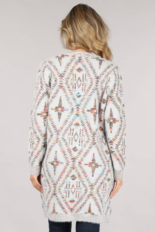 Oceanus Apparel - Wholesale Cardigan – Women’s - OUG10209 Abstract print long knit cardigan sweater7