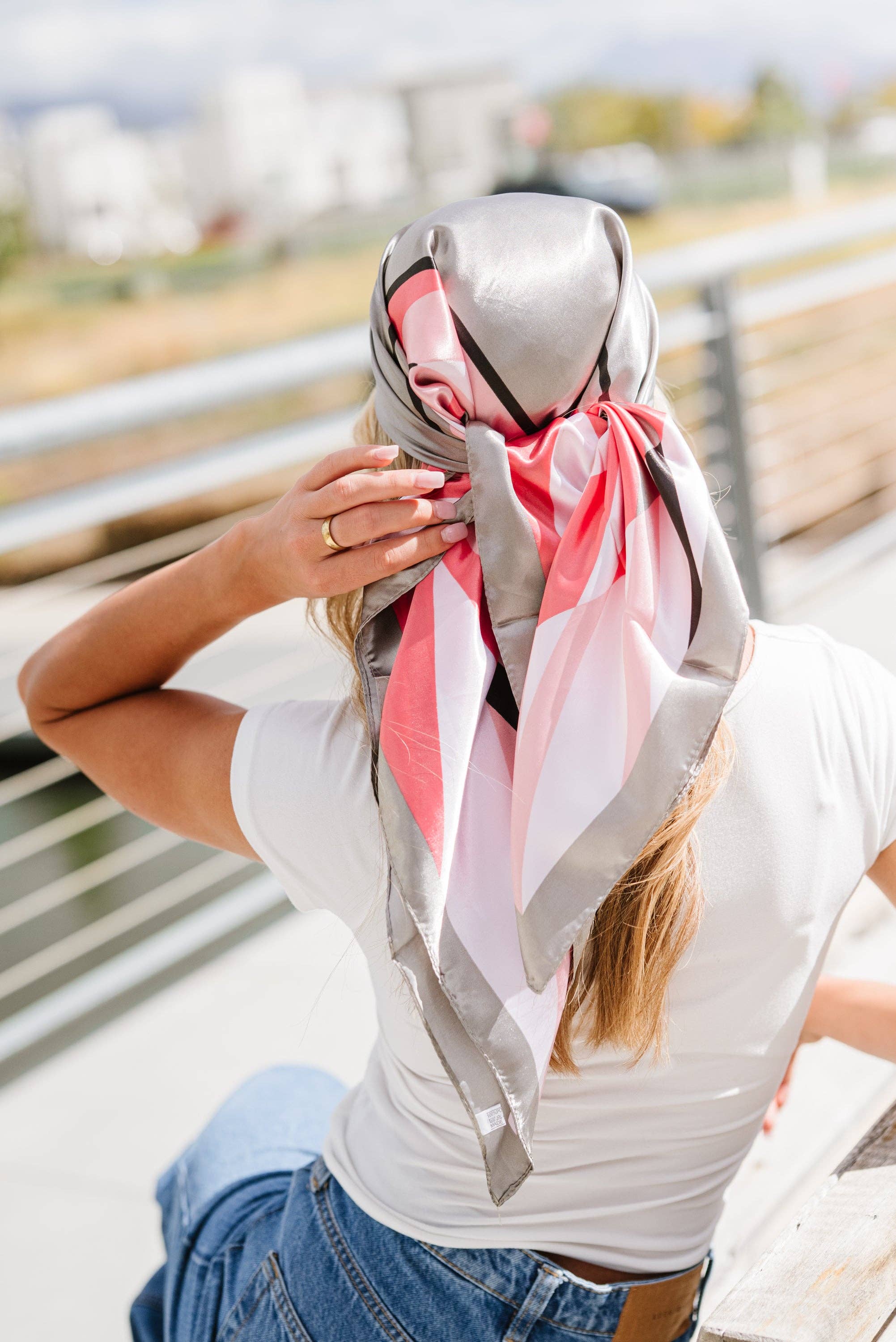 The Classy Cloth WS - Wholesale Scarf - Women's - Leah Hair Scarf Blush & Black Modern Chevron RTS