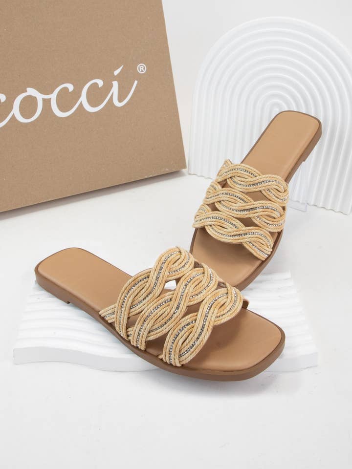 NATURAL SERIOUS TWISTED RAFFIA BRAID UPPER SLIP ON SANDAL for wholesale on Faire1