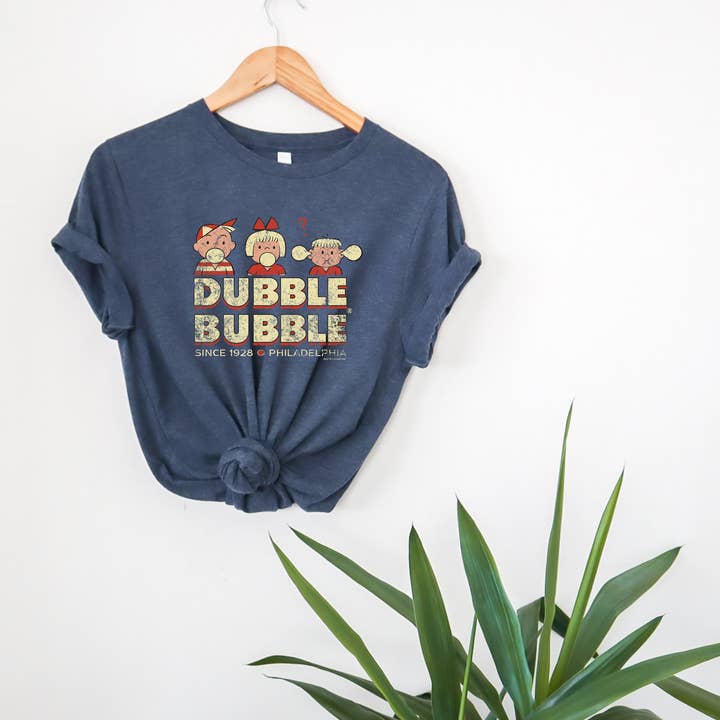 Heather Navy Dubble Bubble Retro | Vintage Bubble Gum Tee for wholesale on Faire2