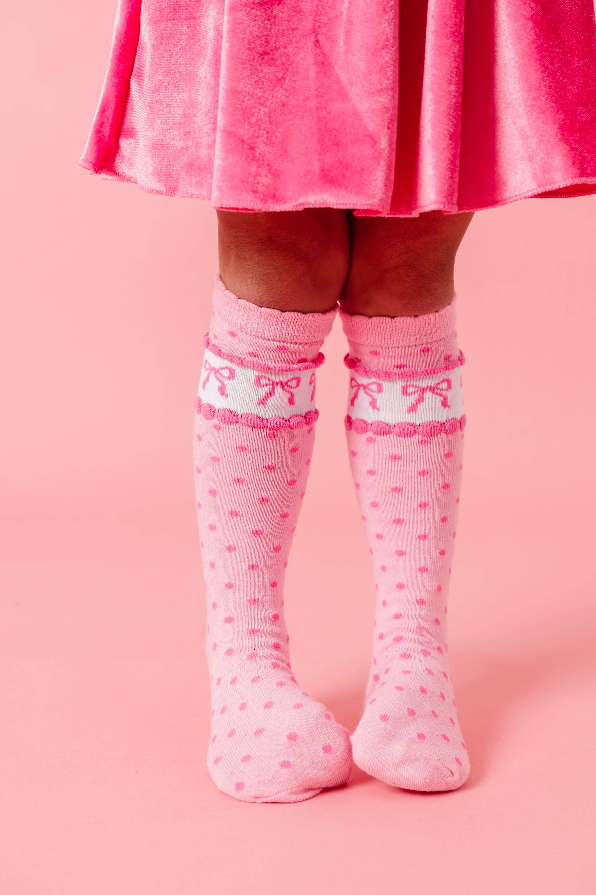 Little Stocking Co. - Wholesale Socks - Kids & Baby - Pink Bow Scalloped Knee Socks2