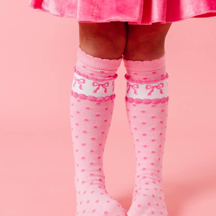 Little Stocking Co. - Wholesale Socks - Kids & Baby - Pink Bow Scalloped Knee Socks2