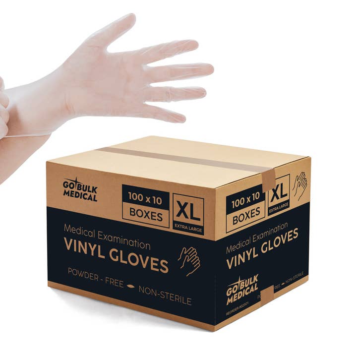 Vinyl Exam Gloves Case of 1000 Powder-Free Disposable Gloves - Clear for wholesale by Go Bulk Medical