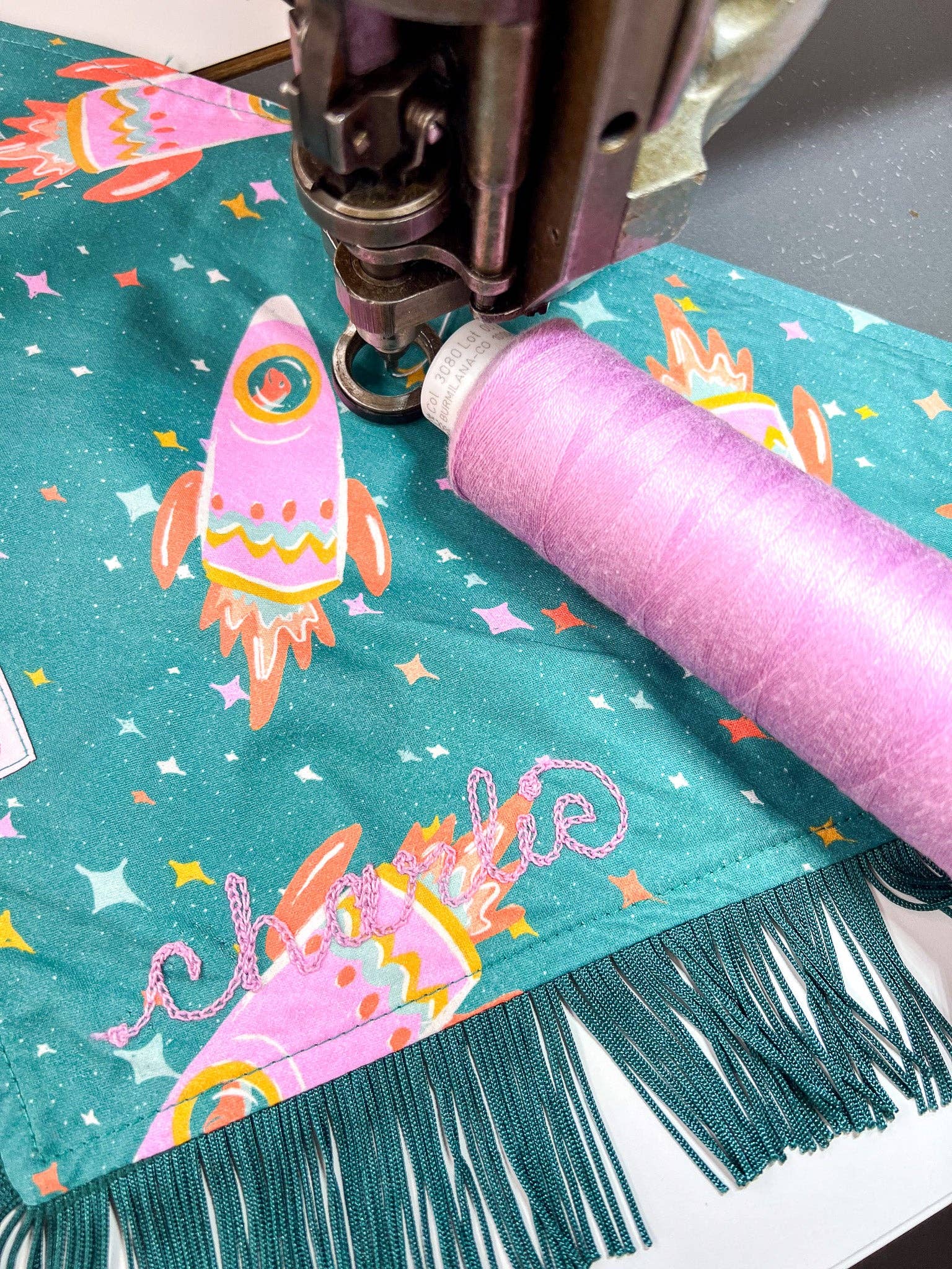 Velvet Outlaw - Wholesale Pet Bandana - Dog - Space Cowboys with Teal Fringe Dog Bandana2