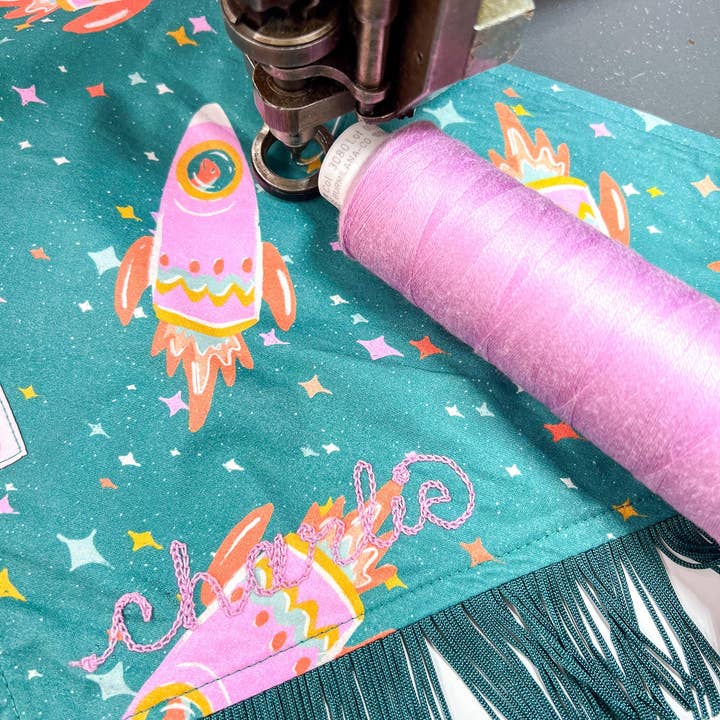 Velvet Outlaw - Wholesale Pet Bandana - Dog - Space Cowboys with Teal Fringe Dog Bandana2