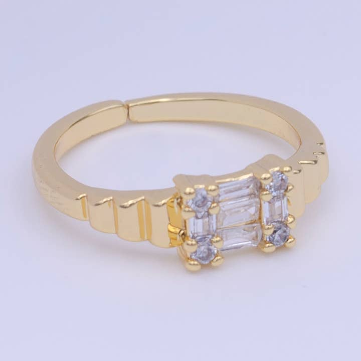 Clear CZ Crystal Baguette Gold Minimalist Adjustable Ring for wholesale by Aim Eternal