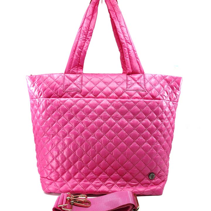 Hatzzi - Wholesale Tote Bag - Women's - Large Nylon Quilted Puffer Top Zip Tote