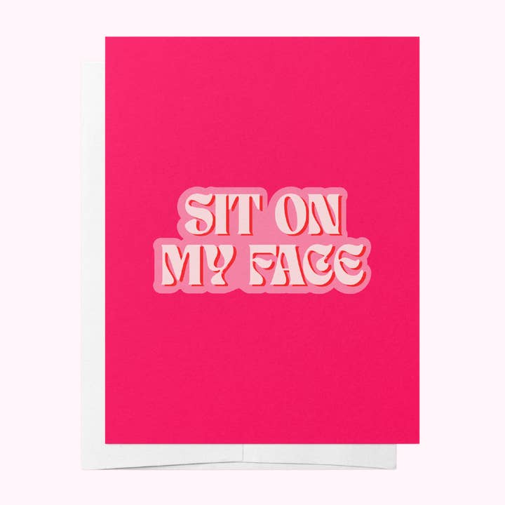Sit on my face, biglietto di auguri rosa con scritta «Someone Special Romance» per la vendita all'ingrosso da parte di BAD ON PAPER