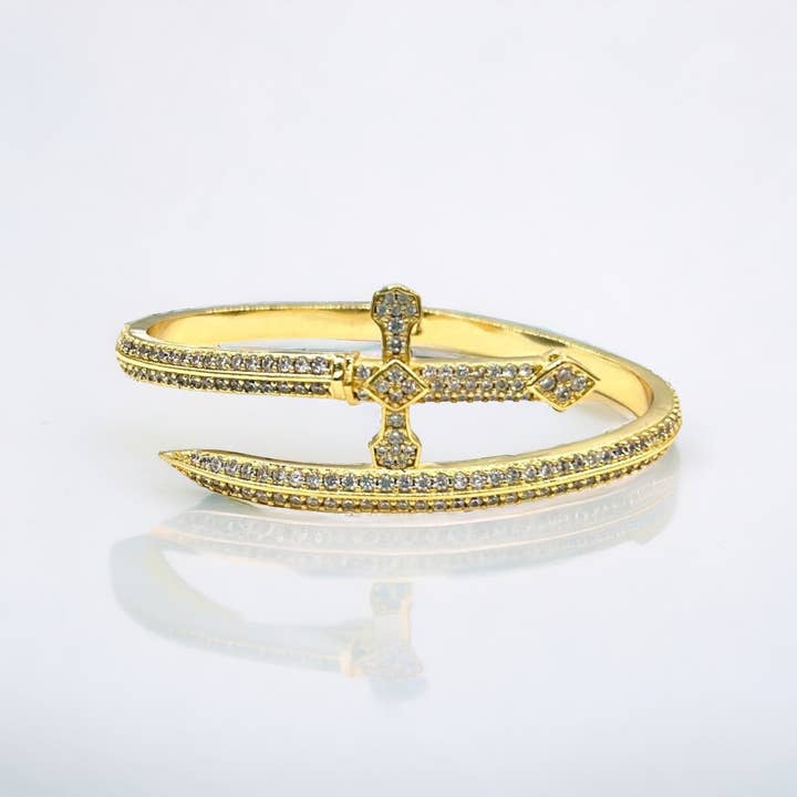 AF Design - Wholesale Bangle Bracelet - 18K Gold/Silver Cross Pave CZ Bangle