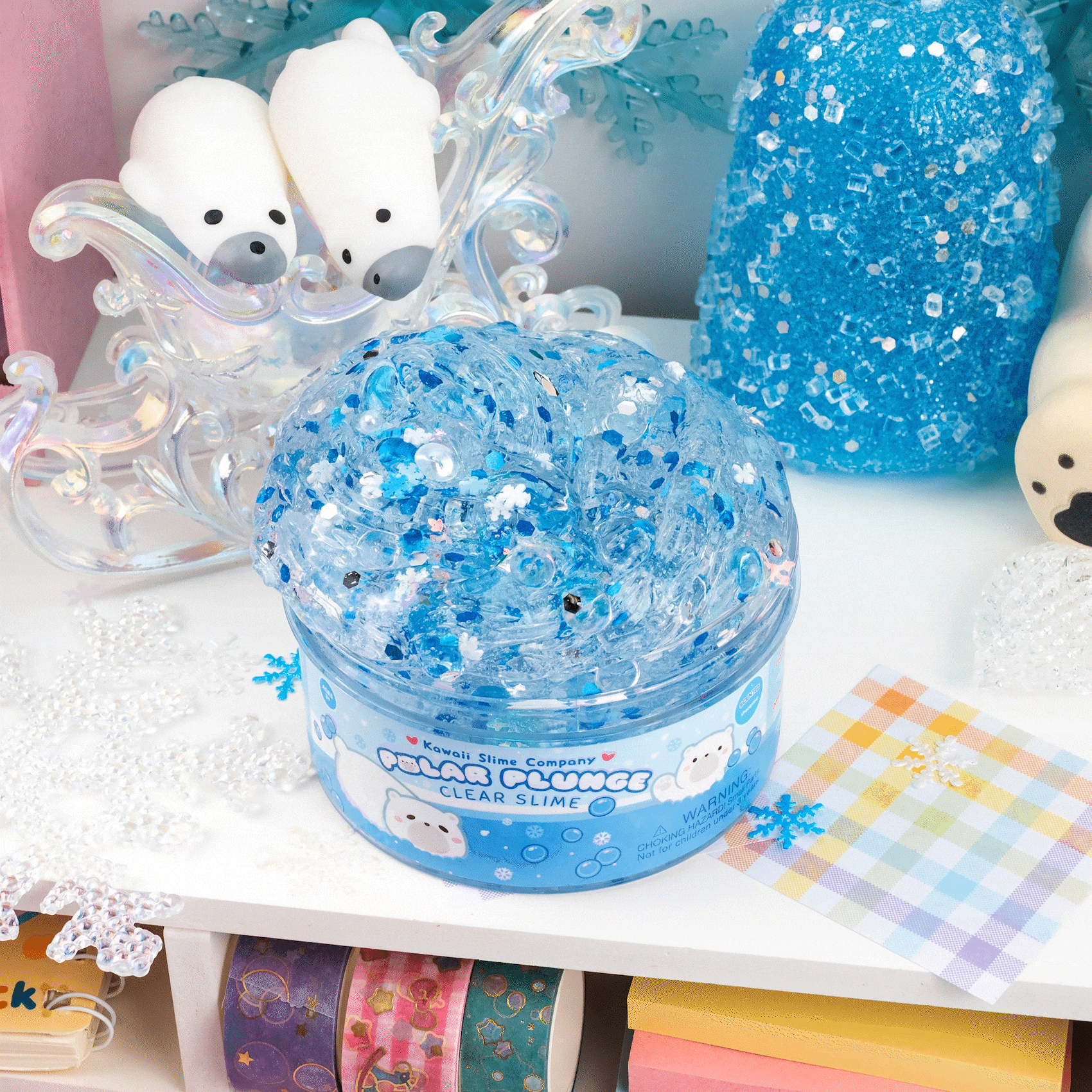 Kawaii Slime Company – wholesale Slajm - Barn – Polar Bear Plunge Clear Signature Dome™ Slime (4 st/förpackning)1