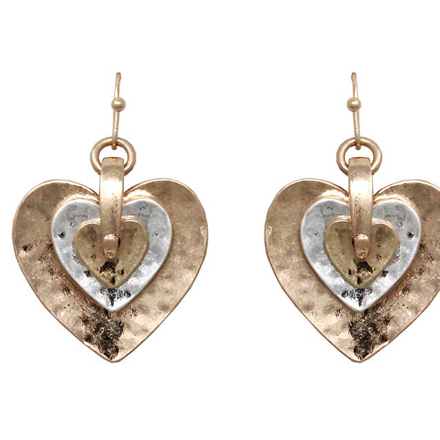 Triple Embedded Heart Örhängen - Guld för wholesale av Peaceful Village Inc.