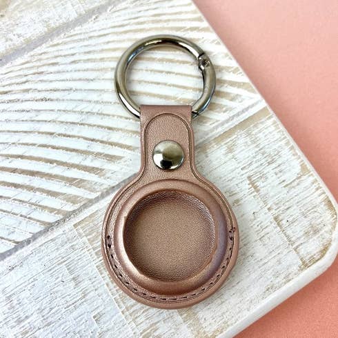 Prep Obsessed Wholesale - Wholesale Keychain – Women's - Metallic Leather AirTag Case Key Chains - Rose Gold0
