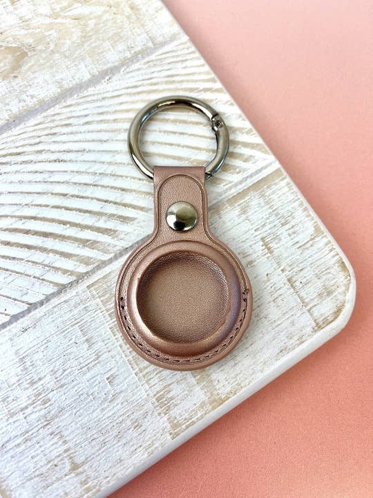 Metallic Leather AirTag Case Key Chains - Rose Gold for wholesale by Prep Obsessed Wholesale