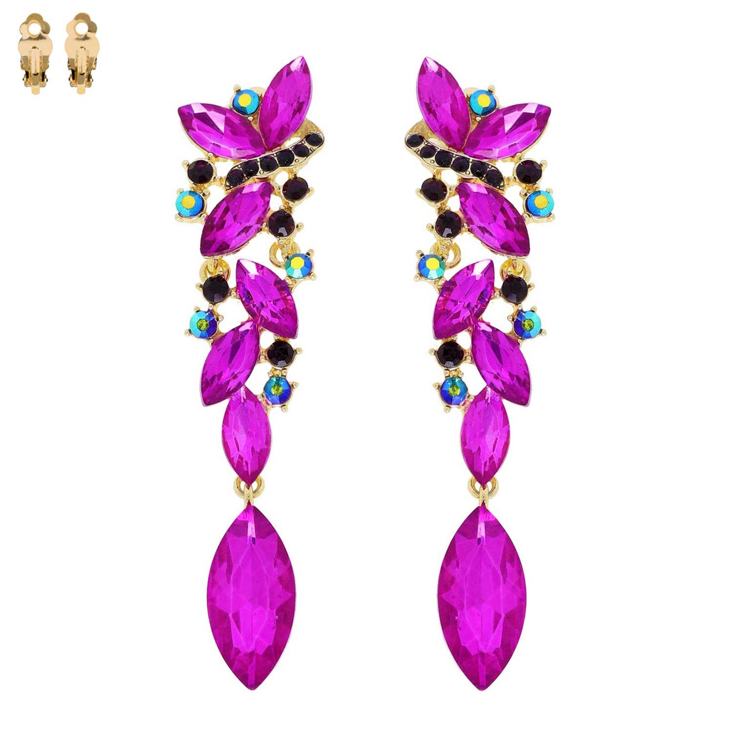 SP Sophia Collection - Wholesale Clip-On Earrings - Rhinestone Petal Crystal Cluster Dangle Clip-On Earrings1