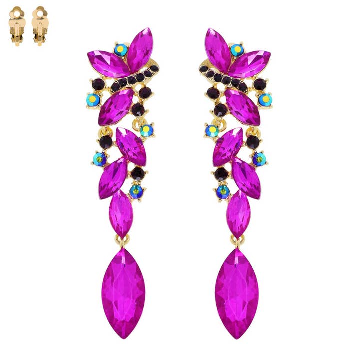 SP Sophia Collection - Wholesale Clip-On Earrings - Rhinestone Petal Crystal Cluster Dangle Clip-On Earrings1