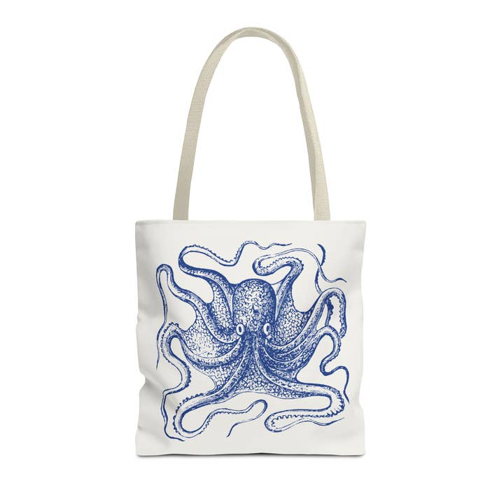 Blue Octopus Tote bag. Available in 3 sizes. for wholesale by Lyn Roma