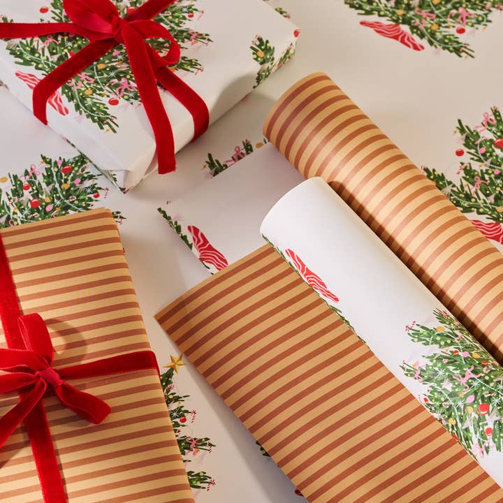 Christmas Tree Toffee Stripe Double Sided Wrap | 3 Sheets and other Purchase Wholesale roll ups. Free Returns & Net 60 Terms on Faire trending on Faire.