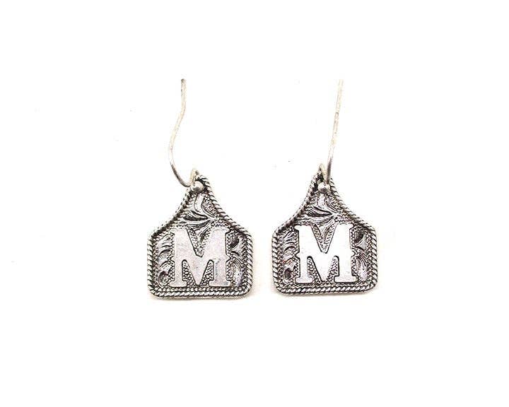 Snowing West - Wholesale Dangle Earrings - WESTERN ETCHED CATTLE TAG INITIAL EARRINGS9