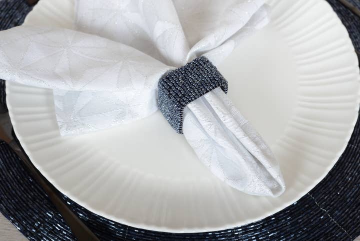 AULICA - Wholesale Dinner & Cloth Napkin - Set of 4 Blue Pearl Rectangular Napkin Rings2