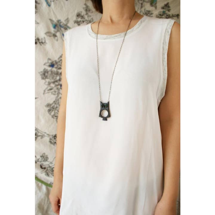 SORA DESIGNS - Wholesale Pendant/Charm Necklace - Owl Magnifying Glass Necklace -Matte Black Version3