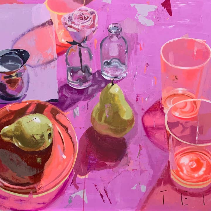 Pears on Pink Print, 18"x24" for wholesale by Teil Duncan