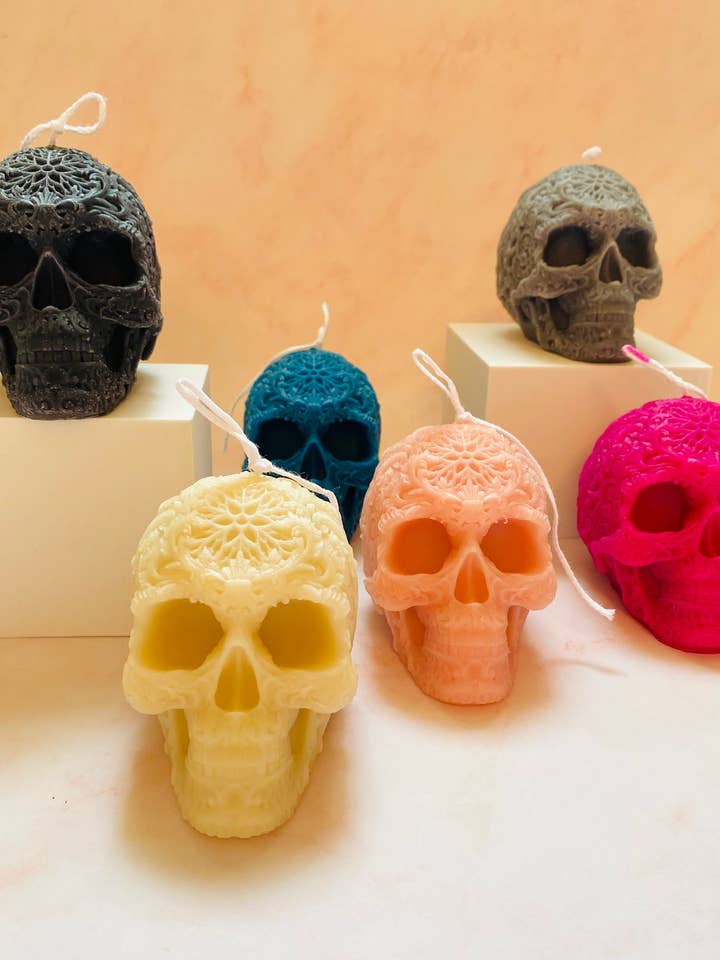 Sugar Skull Beeswax Candle for wholesale by Maple + Love