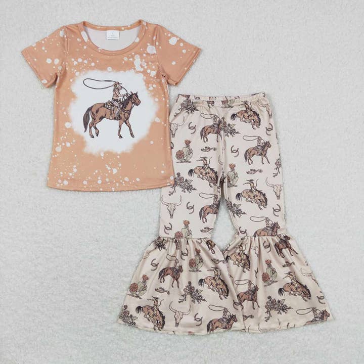 Aier Wholesale - Wholesale Top & Pant Set - Kids - Baby Girls Rodeo Western Shirts Top Horse Bell Pants Clothes