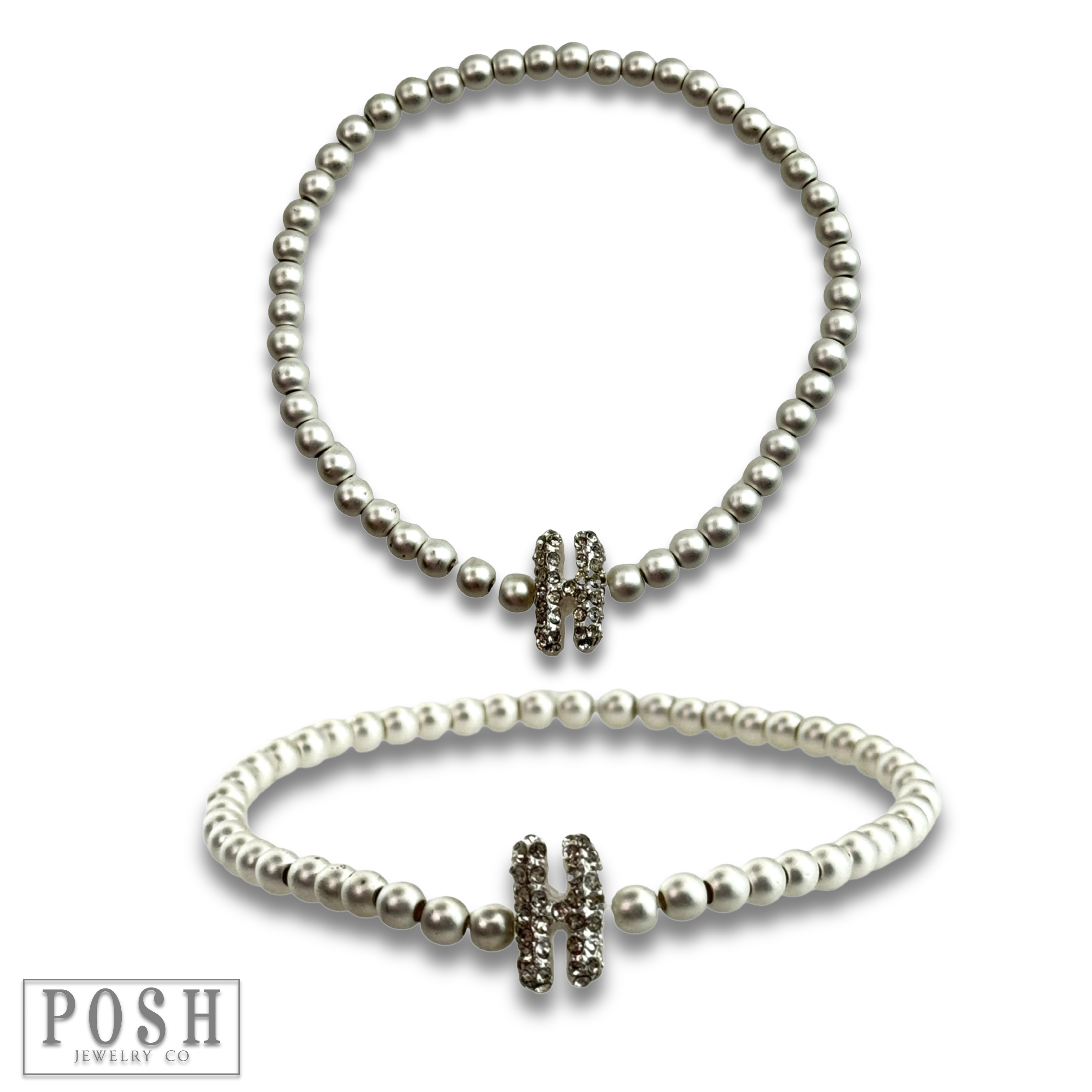 Pink Panache Brands - Wholesale Beaded Bracelet - Bead bracelet with rhinestone inital11