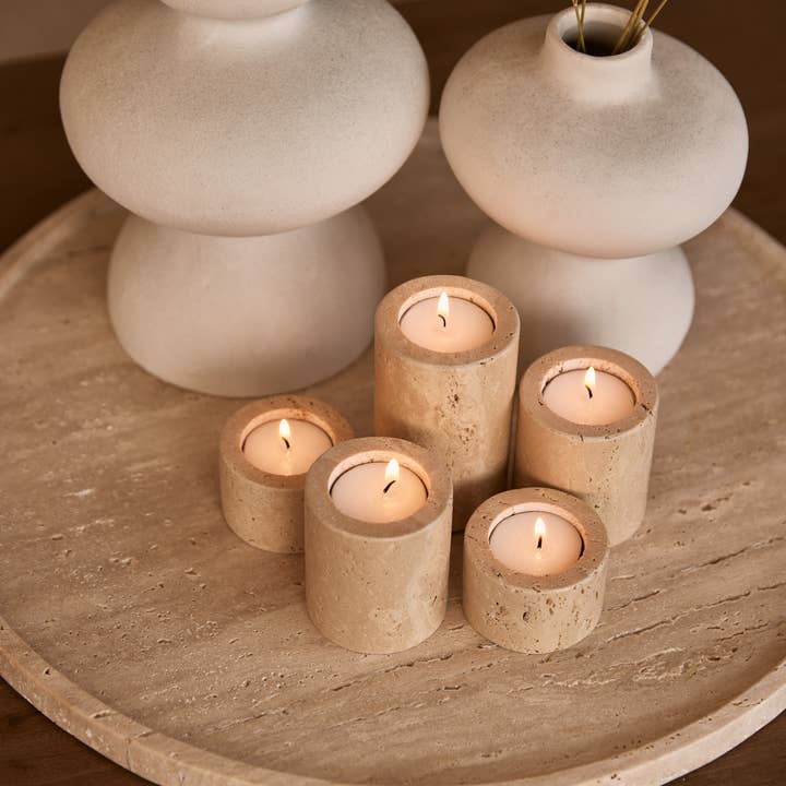 MOOISA - Wholesale Candle Holder - Travertine tealight holder S Ø6x4cm3