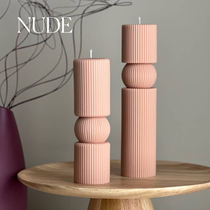 Estelle Studio - Wholesale Pillar Candle - Roman Ribbed Tall Pillar Candle Set