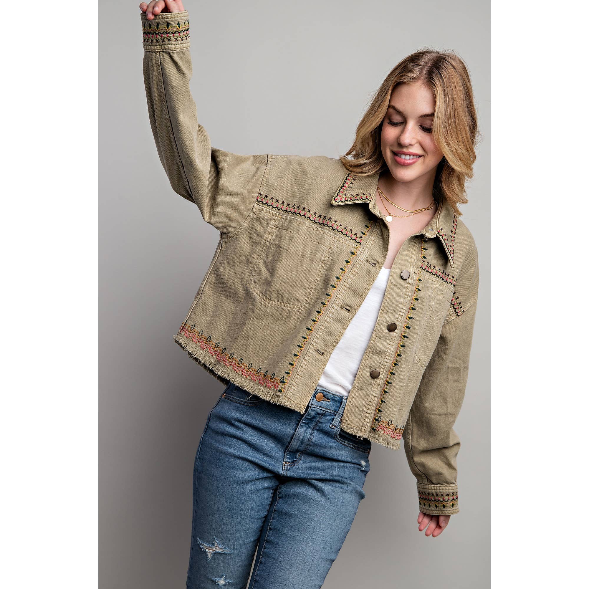 Sweet Generis - Vendita all'ingrosso Giacca a camicia - Donna - Giacca in cotone lavata con ricami - vestibilità junior4