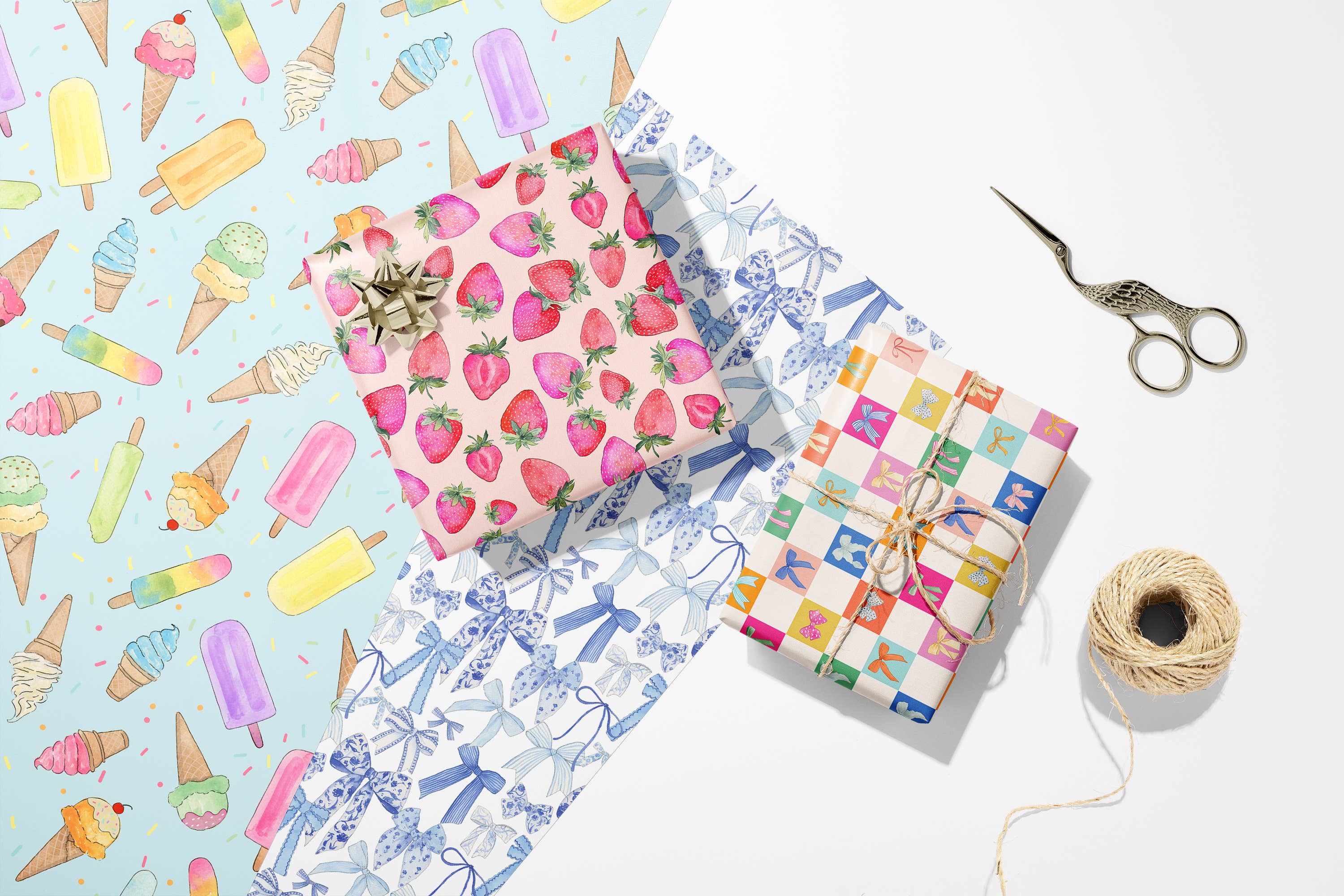 KelseyMDesigns - Wholesale Wrapping Paper Roll - Ice Cream  - Birthday Wrapping Paper - 3 Sheet Roll6