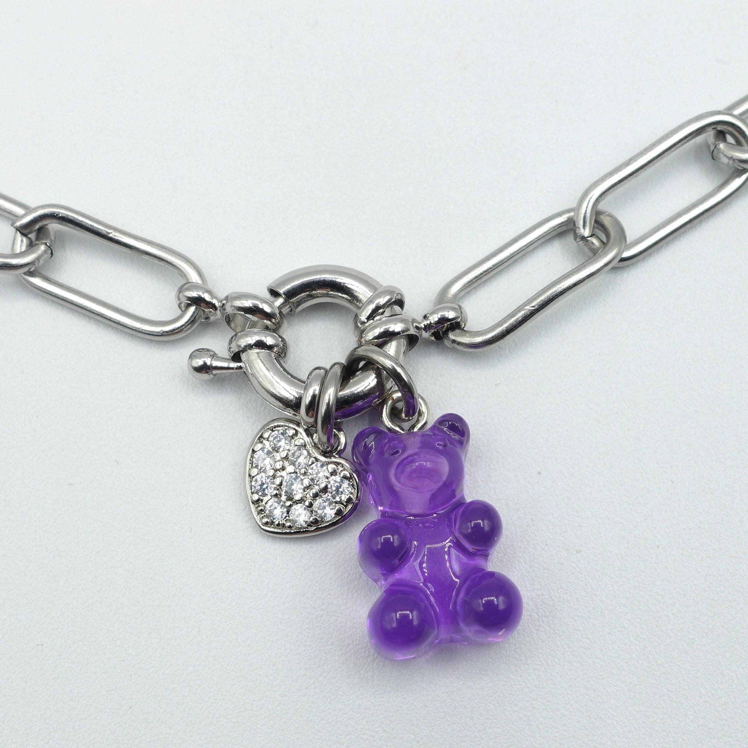 Daemon srls – Pulseira com pendente por atacado – WINONA - Pulseira de aço inox com corrente de clipe de papel em formato de ursinho de goma2