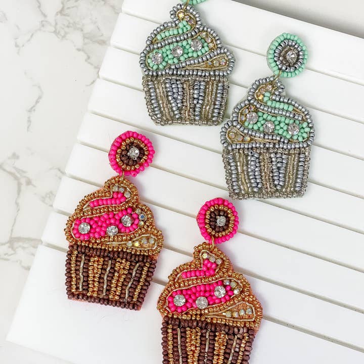 Prep Obsessed Wholesale - Wholesale Dangle Earrings - Glitzy Cupcake Beaded Dangle Earrings2
