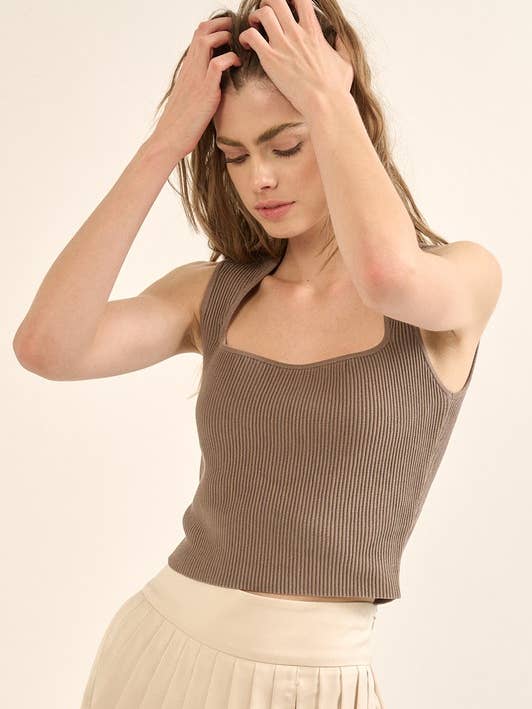 Débardeur court ajusté en maille côtelée uni - Couleur noire pour la vente par MintChoco