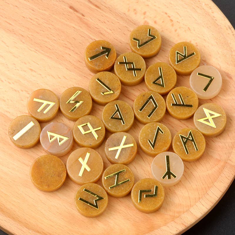 Gemcohub – wholesale Spiritual stone/crystal – Runes Natural Crystal Agate Rune Letter Disc Set Germanic6