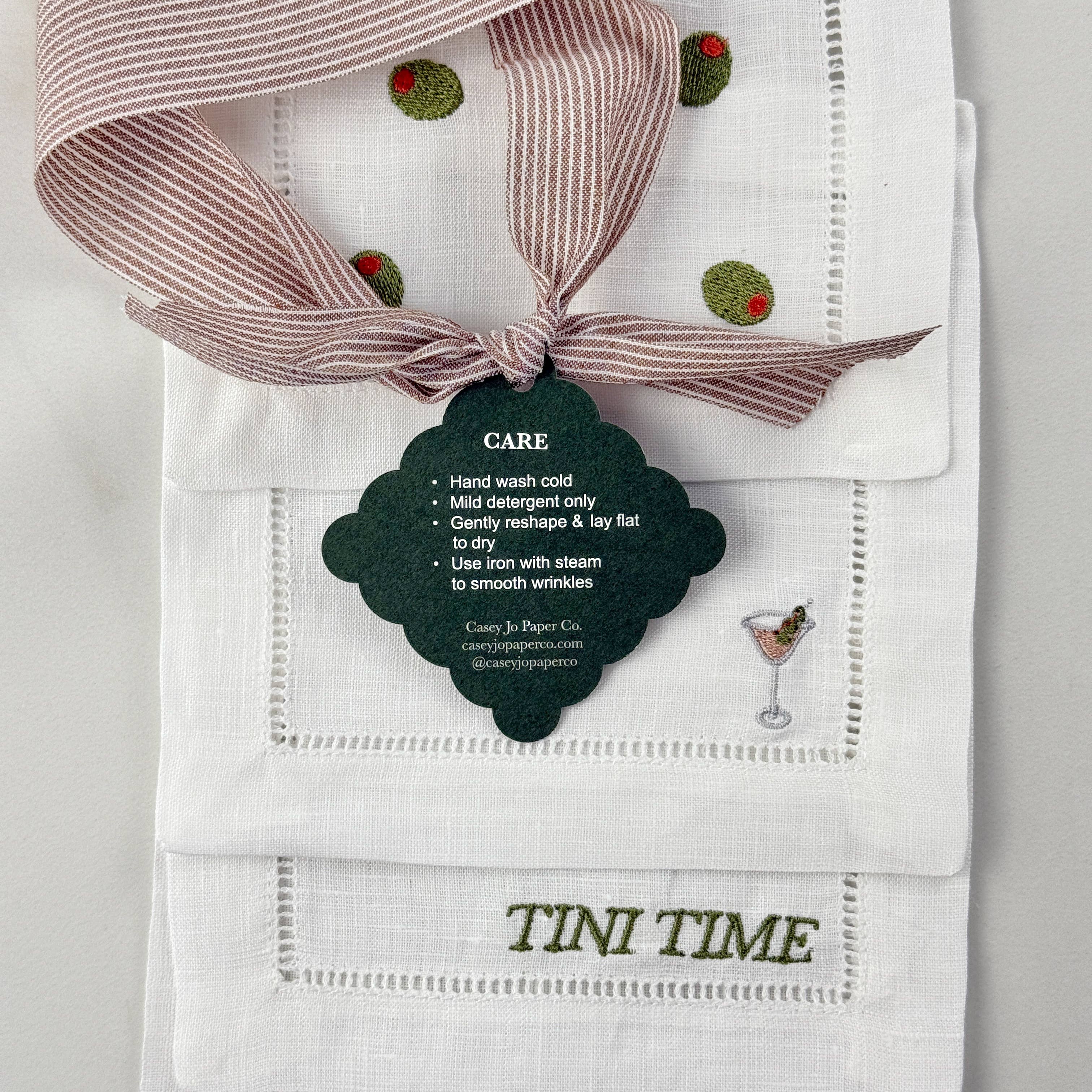Casey Jo Paper Co. - Wholesale Dinner & Cloth Napkin - Olive Martini Embroidered Cocktail Napkin Set8