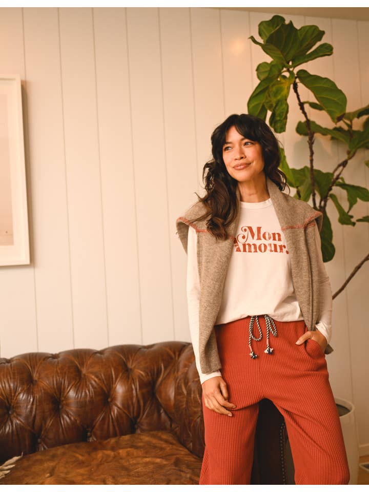 Sundry Mon Amour Long Sleeve Crew in Oyster for wholesale on Faire2