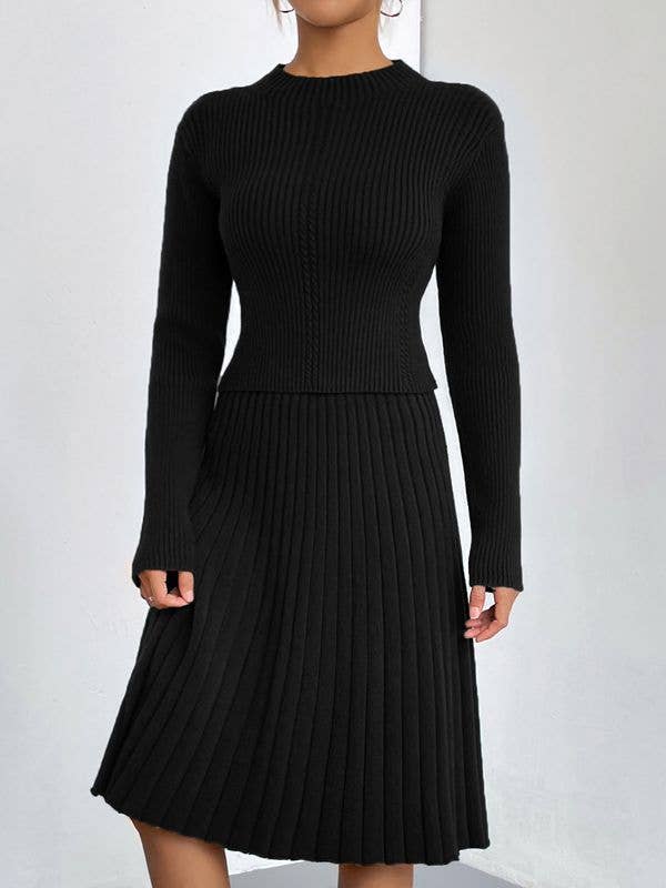 HIDDENBRAND - Wholesale Top & Skirt Set - Women's - Knitted Sweater Pleated Skirt Two-Piece Set8