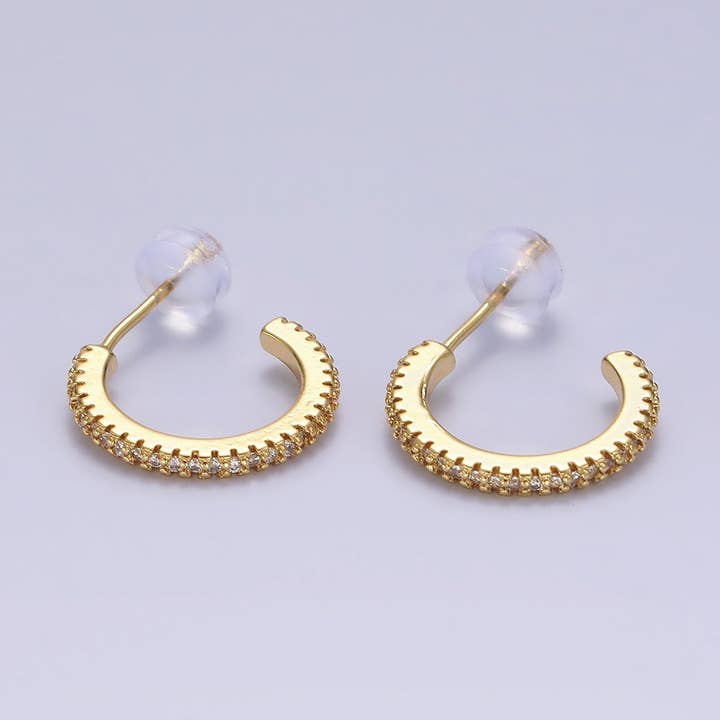 14K Gold Filled Clear CZ 15.5mm C-Shaped Hoop Earrings for wholesale by Aim Eternal