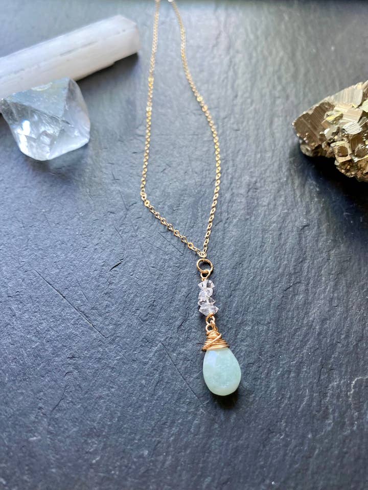 Amazonite & Herkimer Diamond Necklace for wholesale by Anjali Goods